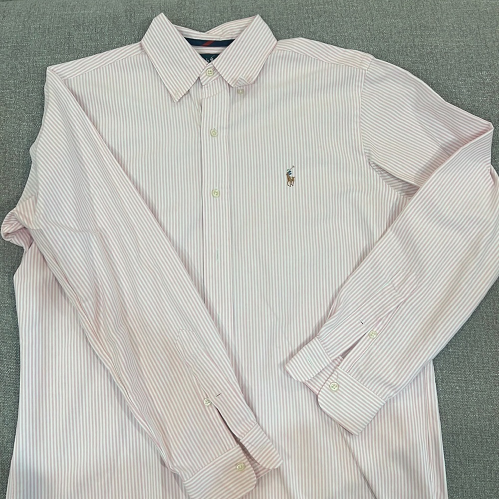 Ralph Lauren Pink Stripe Button Down Shirt, Medium